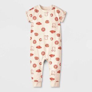 NWT 0-3M Baby Printed Pastry Romper - Cat & Jack: Cotton Blend, Long Sleeve, Cro